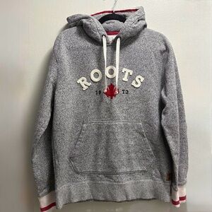 Roots Heather Gray Cabin Pullover Hoodie Maple Leaf Women’s Medium